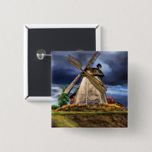 Bóton Quadrado 5.08cm Bela Paisagem de Moinho de Vento da Holanda - Dese