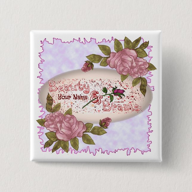 Bóton Quadrado 5.08cm Beleza e cérebro (Frente)