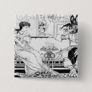 Bóton Quadrado 5.08cm Beleza e o animal, 1874 (litho) (foto de b/w)