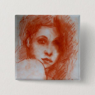 Bóton Quadrado 5.08cm BELEZA ROMÂNTICA / Retrato feminino em Sepia Brown