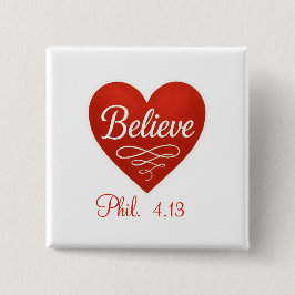 Bóton Quadrado 5.08cm Believe red and white heart