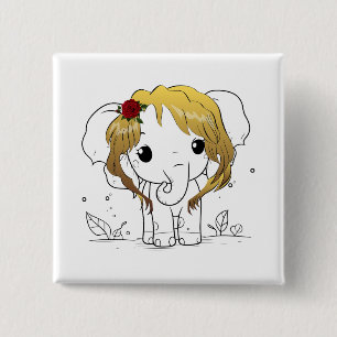 Bóton Quadrado 5.08cm Belo elefante bebê fêmea com cabelo amarelo