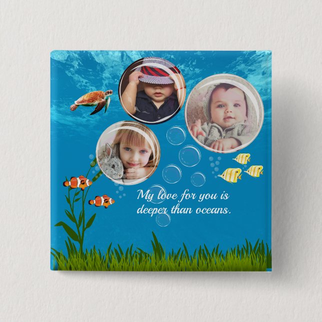 Bóton Quadrado 5.08cm Belo Oceano Azul Peixe Tropical Embaixo da Água (Frente)