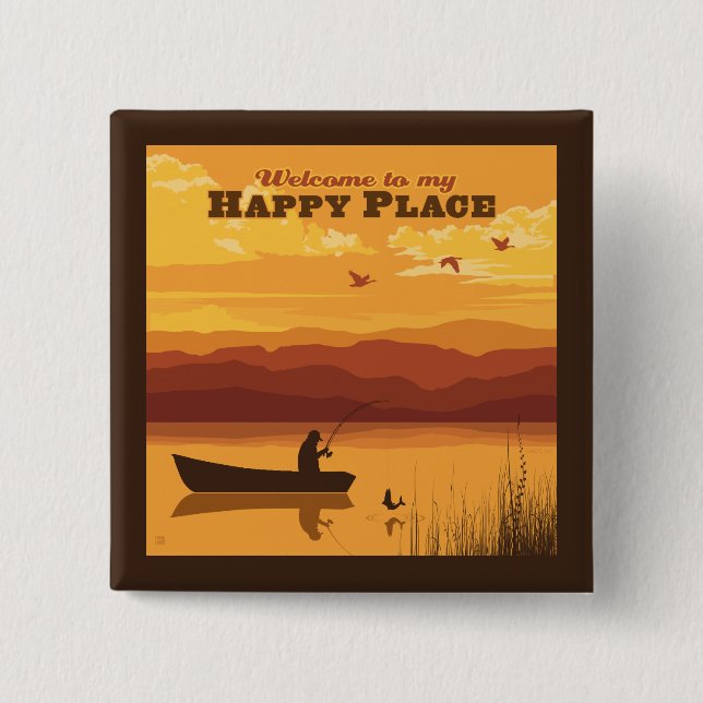 Bóton Quadrado 5.08cm Bem-Vindo Ao Meu Lugar Feliz (Frente)