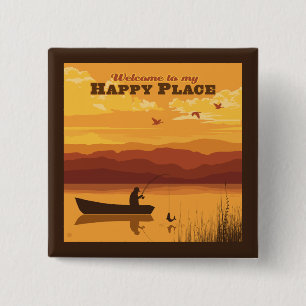 Bóton Quadrado 5.08cm Bem-Vindo Ao Meu Lugar Feliz