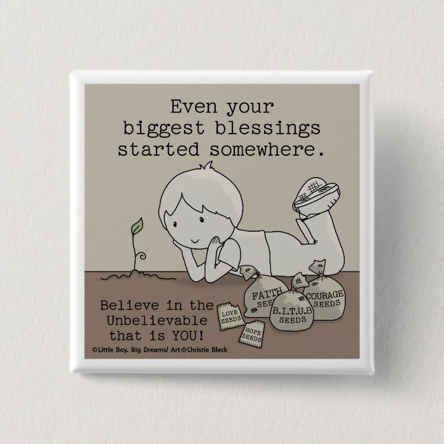 Bóton Quadrado 5.08cm Bênçãos Começaram Em Algum Lugar (Frente)