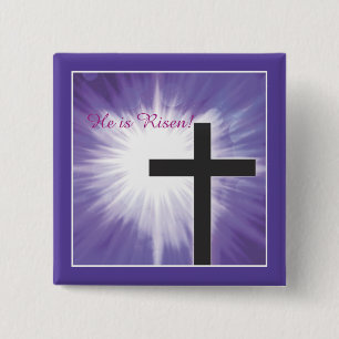 Bóton Quadrado 5.08cm Bênçãos de páscoa Cruzam o estouro em roxo, risen