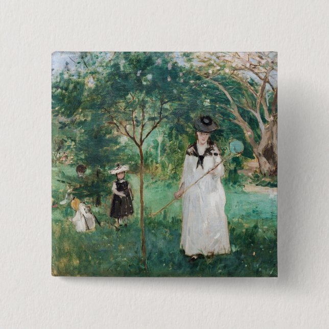 Bóton Quadrado 5.08cm Berthe Morisot - A Caça À Borboleta (Frente)