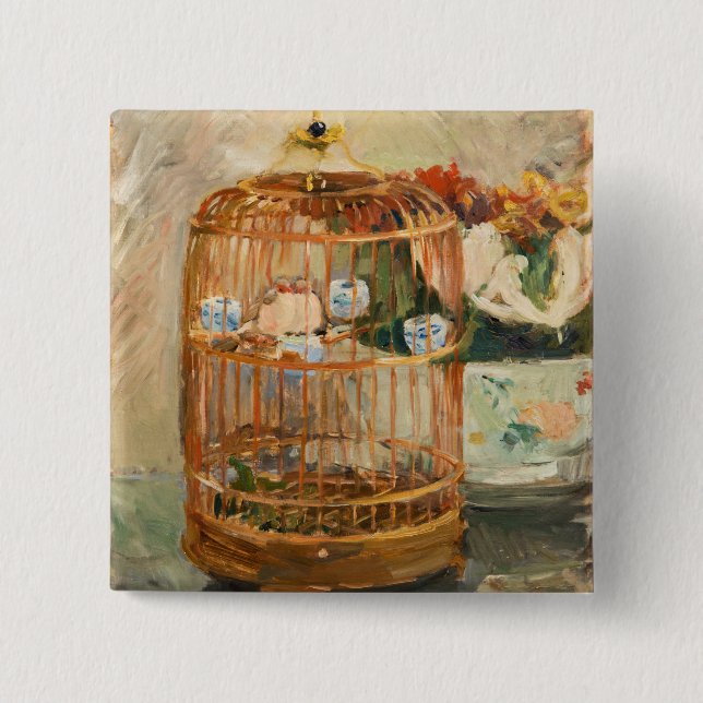Bóton Quadrado 5.08cm Berthe Morisot - A Gaiola (Frente)