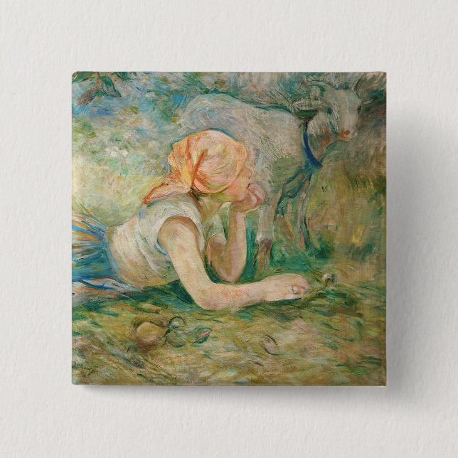 Bóton Quadrado 5.08cm Berthe Morisot - Descanso de Pastores (Frente)