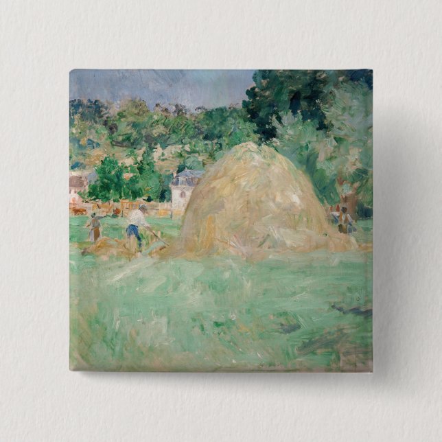 Bóton Quadrado 5.08cm Berthe Morisot - Haystacks em Bougal (Frente)