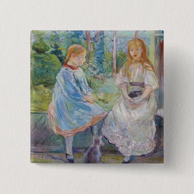 Bóton Quadrado 5.08cm Berthe Morisot - Jovens Garotas na Janela (Frente)