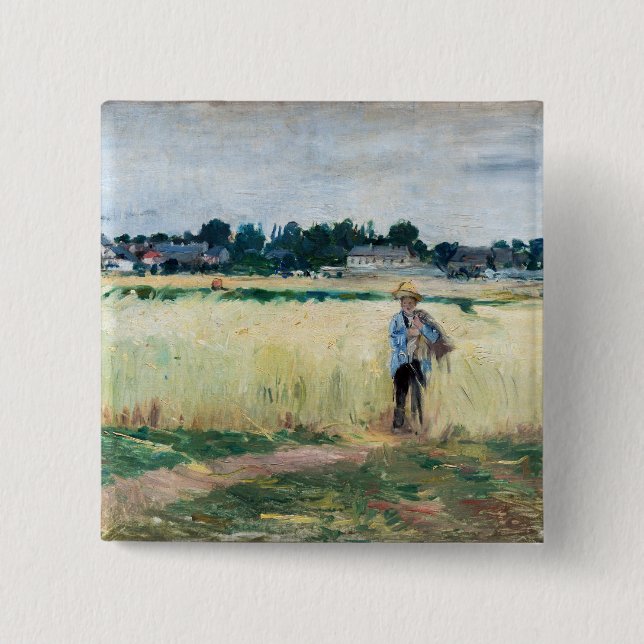 Bóton Quadrado 5.08cm Berthe Morisot - No campo de rodas em Gennevillier (Frente)