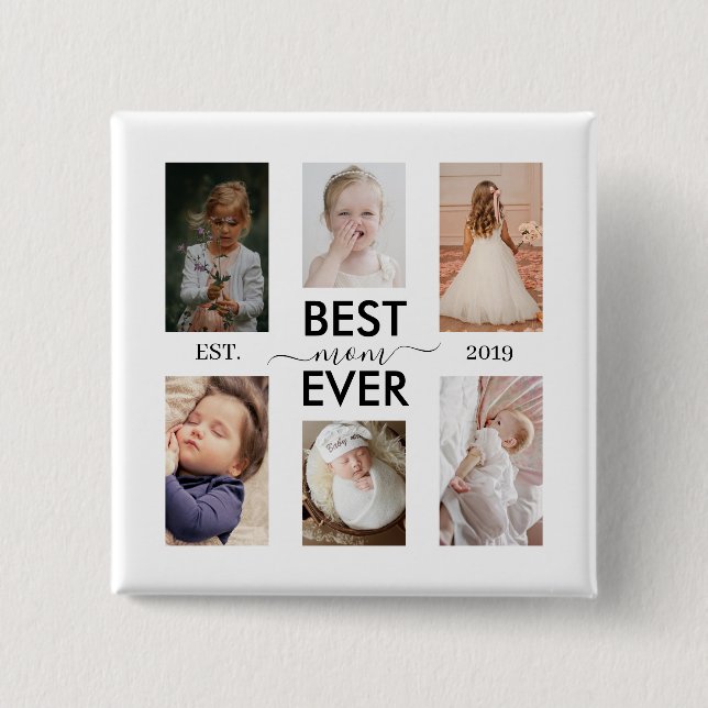 Bóton Quadrado 5.08cm Best Mom Ever Customizable year and images (Frente)