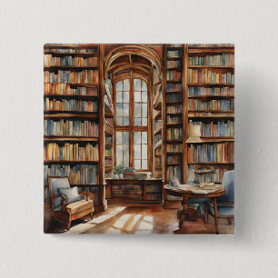 Bóton Quadrado 5.08cm Biblioteca Cozy Watercolor