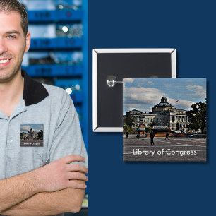 Bóton Quadrado 5.08cm Biblioteca do Congresso no Padrão Mosaico