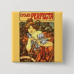 Bóton Quadrado 5.08cm Bicicleta Art Nouveau - Alphonse Mucha
