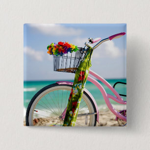 Bóton Quadrado 5.08cm Bicicleta na praia   Miami, Florida