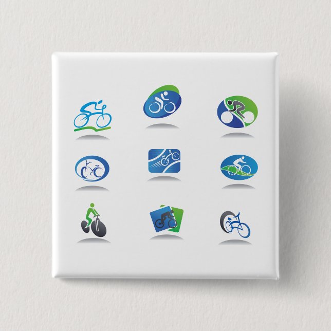 Bóton Quadrado 5.08cm Bicycle Racing Icons Blue and Green Sport (Frente)