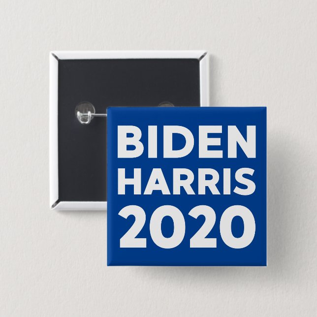 Bóton Quadrado 5.08cm Biden Harris 2020 texto em negrito sobre eleições  (Frente & Verso)
