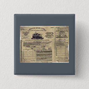 Bóton Quadrado 5.08cm Bilhete RMS Titanic 1912