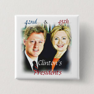 Bóton Quadrado 5.08cm Bill Clinton e Hillary Clinton_