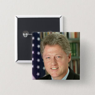Bóton Quadrado 5.08cm Bill Clinton Presidente Democrata Casa Branca