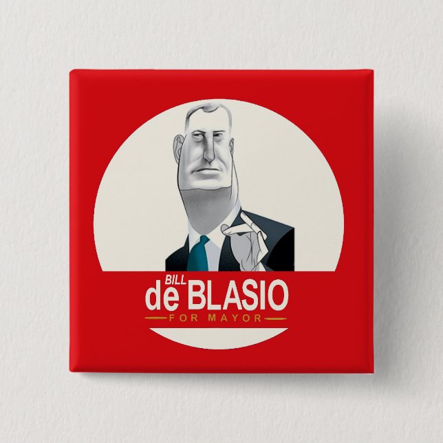 Bóton Quadrado 5.08cm Bill de Blasio NYC Mayor 2013 (Frente)