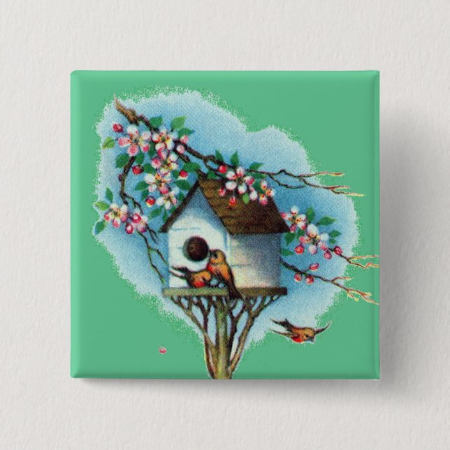 Bóton Quadrado 5.08cm Birdhouse do vintage (Frente)