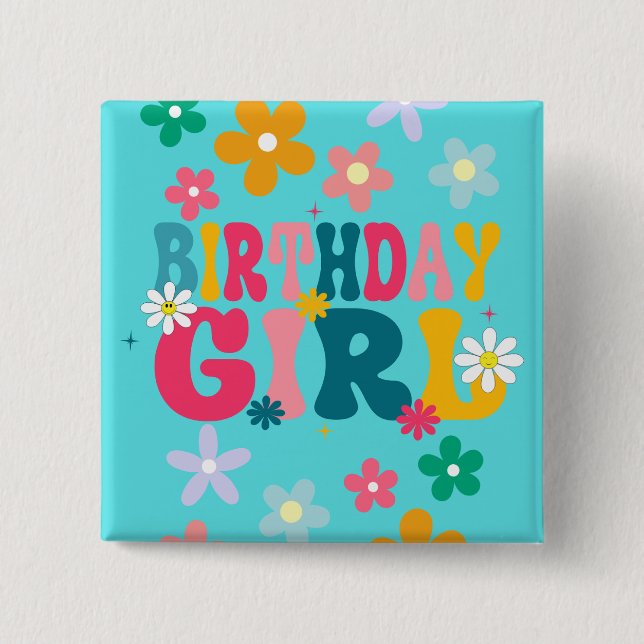 Bóton Quadrado 5.08cm Birthday Girl 2" Square (Frente)