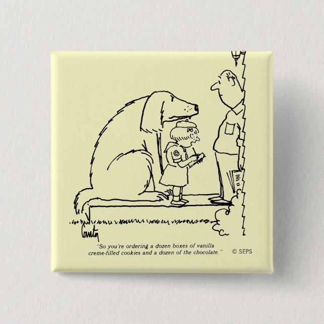 Bóton Quadrado 5.08cm Biscoitos pedindo (Frente)