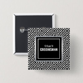Bóton Quadrado 5.08cm Black & white customizable groomsman name button