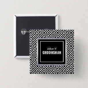 Bóton Quadrado 5.08cm Black & white customizable groomsman name button