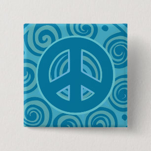 Bóton Quadrado 5.08cm Blue Peace Sign Design