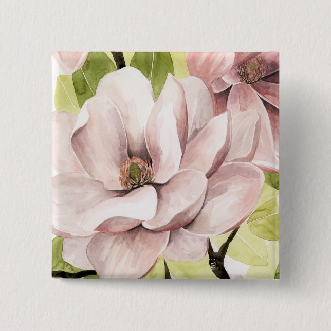 Bóton Quadrado 5.08cm Blush Magnolia Flowers (Frente)