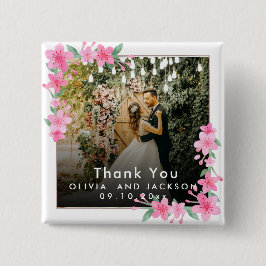 Bóton Quadrado 5.08cm Boas-vindas ao casamento do Frame de Ouro Floral R