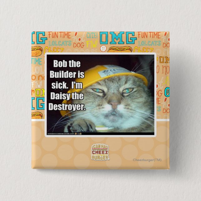 Bóton Quadrado 5.08cm Bob o construtor é doente (Frente)