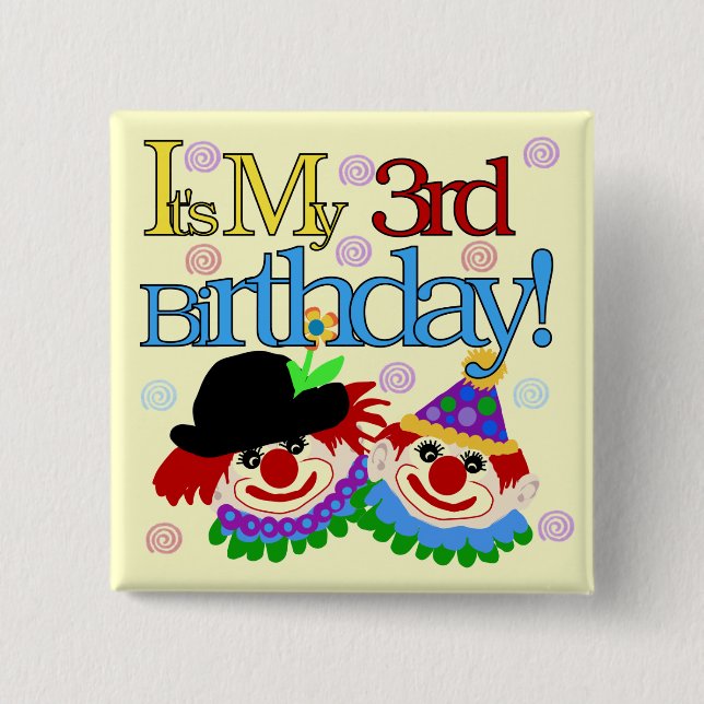 Bóton Quadrado 5.08cm Bobo palha Camisetas aniversário de 3 anos e prese (Frente)