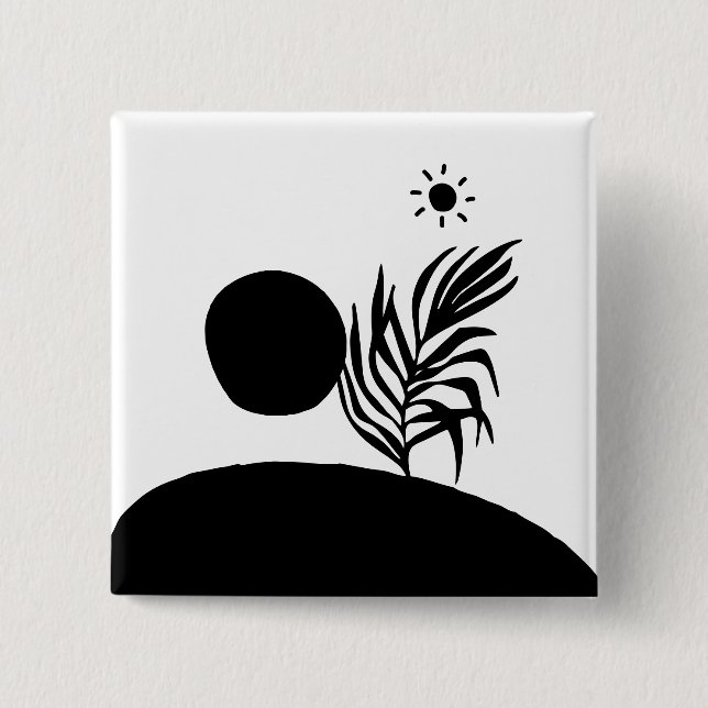 Bóton Quadrado 5.08cm boho bohemian floral sun moon (Frente)