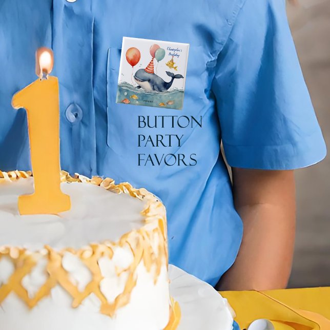 Bóton Quadrado 5.08cm Bois Personalizados de Baleia Bonita Aniversário (Criador carregado)