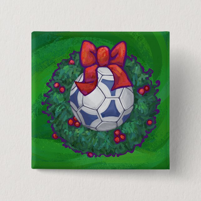 Bóton Quadrado 5.08cm Bola de Futebol Festivo Branco, Azul, Verde (Frente)