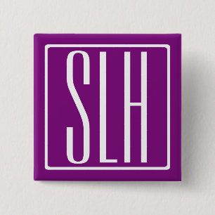 Bóton Quadrado 5.08cm Bold Modern 3 Iniciais Monograma   Branco e Roxo