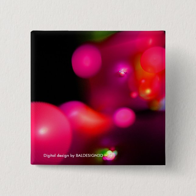 BÓTON QUADRADO 5.08CM BOLHAS FRACTAIS PRETAS DE PINK FUCHSIA (Frente)
