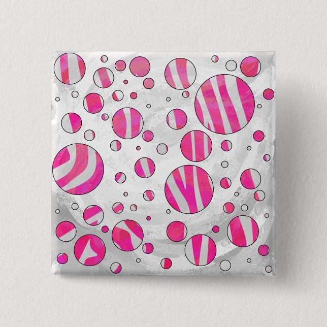 Bóton Quadrado 5.08cm Bolinhas de zebra branca e rosa quente (Frente)