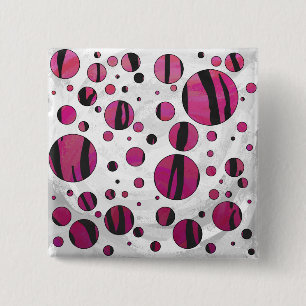 Bóton Quadrado 5.08cm Bolinhas Tigre Impressão Rosa e Preto
