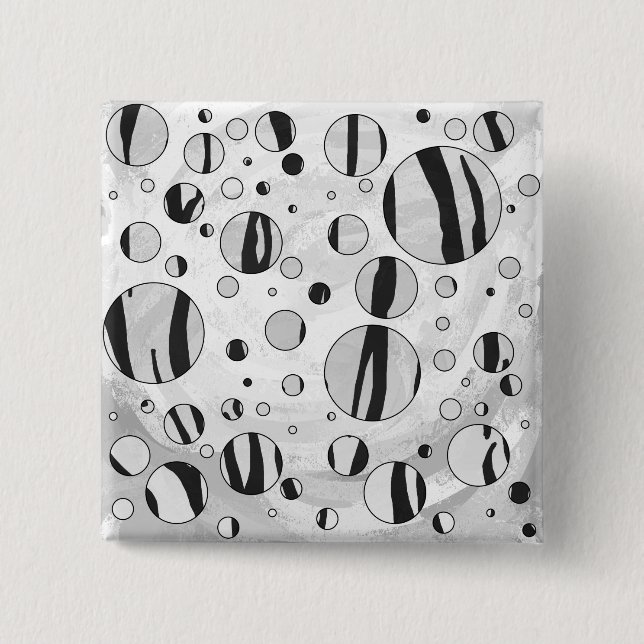 Bóton Quadrado 5.08cm Bolinhas Tigre Preto e Branco (Frente)