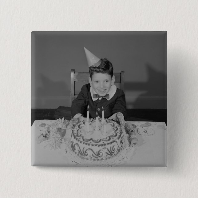 Bóton Quadrado 5.08cm Bolo de aniversário (Frente)