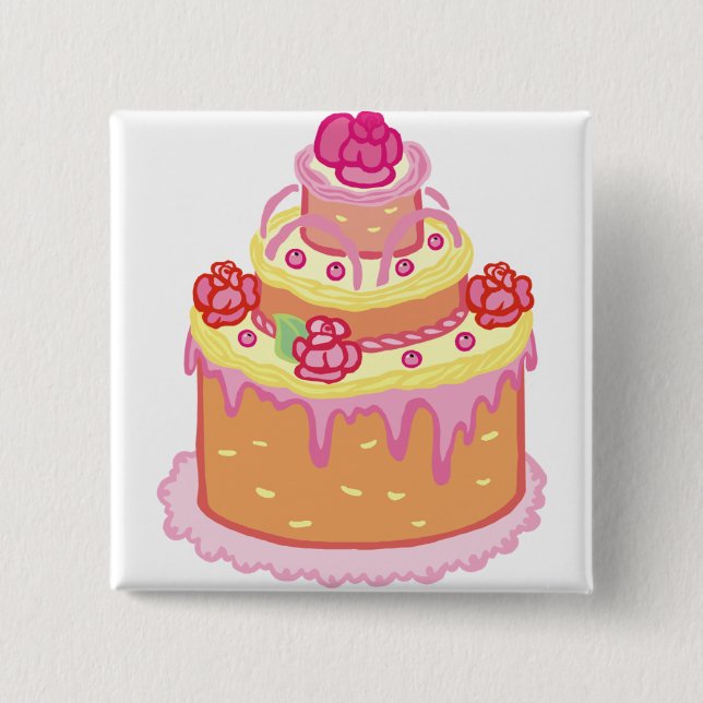 Bóton Quadrado 5.08cm Bolo de Casamento Três Camadas (Frente)