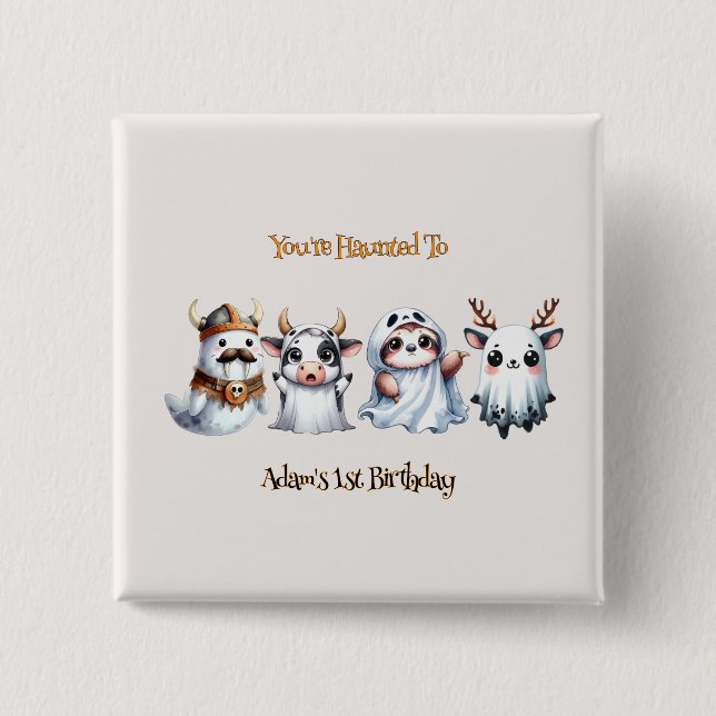 Bóton Quadrado 5.08cm Bom aniversário do Halloween (Frente)