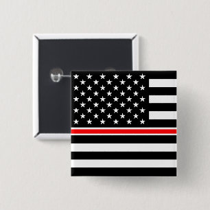 Bóton Quadrado 5.08cm Bombeiros da Linha Vermelha Fina Heróis Bandeira A